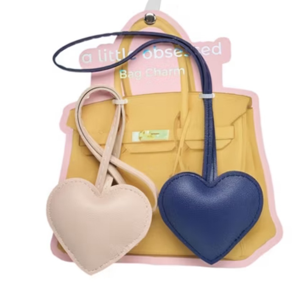 NWT a little obsessed 2 piece bag charm set choose grey/pink or cream/navy
